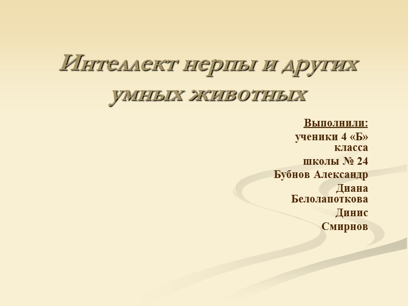 Интеллект нерпы и других умных животных  Выполнили:  ученики 4 «Б» класса 